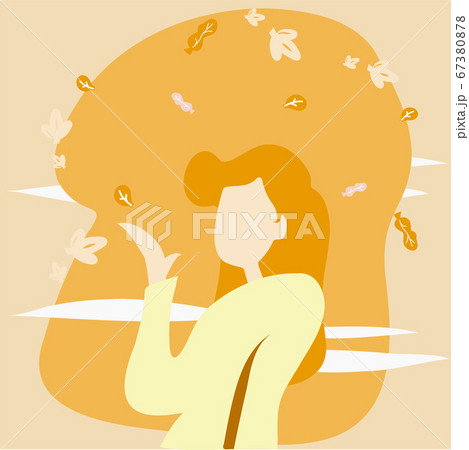 A woman and laves fall in autumn season vector image. A woman and laves fall in autumn season vector image. 67380878