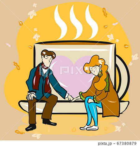 A couple siting on coffee cup in autumn season vector image. A couple siting on coffee cup in autumn season vector image. 67380879