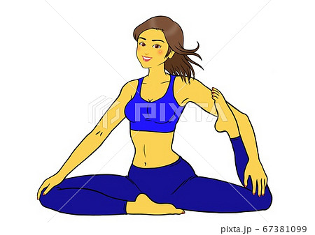 鳩のポーズをする、ヨガインストラクターの女性 67381099