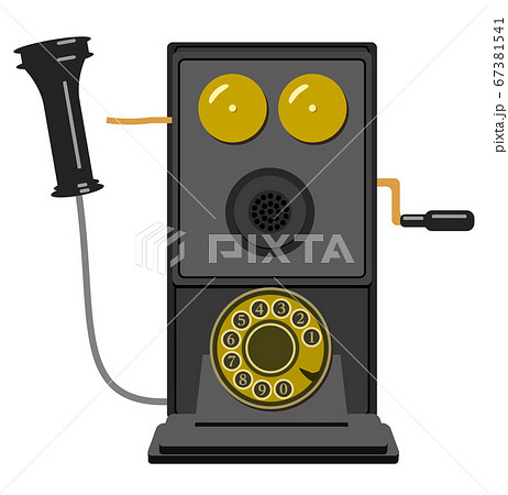 レトロな片耳の壁掛け電話（デルビル磁石式電話機）のイラスト 受話器外し 67381541