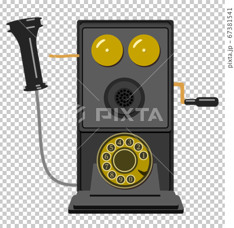 レトロな片耳の壁掛け電話（デルビル磁石式電話機）のイラスト 受話器外し 67381541