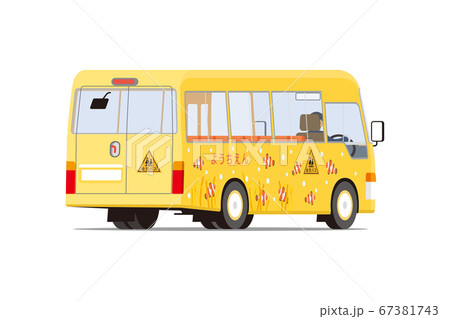幼稚園の黄色い送迎バス 斜め後ろ向き のイラスト素材