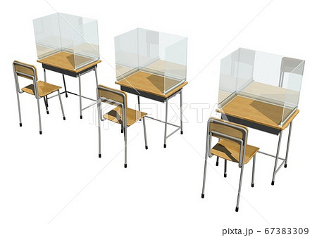 新型コロナウイルスなど、感染症対策用の学習机(3DCG) 新型コロナウイルスなど、感染症対策用の学習机(3DCG) 67383309