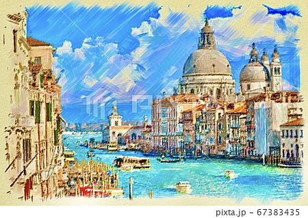 ベネチアの美しい風景のイラストのイラスト素材