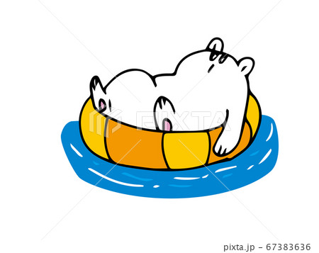 浮き輪で水面に浮かぶシロクマのイラスト素材