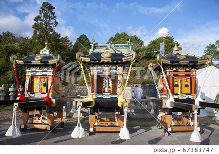 Mikoshi Lined Up At Japan Nada Festival Stock Photo