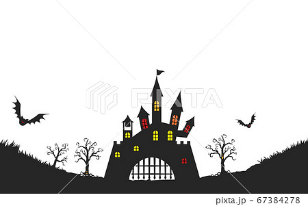 背景素材 ハロウィンの古城のシルエット ベクターイラストのイラスト素材