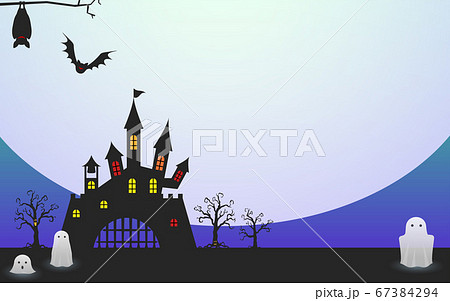 背景素材、ハロウィンの古城のシルエット.ベク 背景素材、ハロウィンの古城のシルエット.ベク 67384294