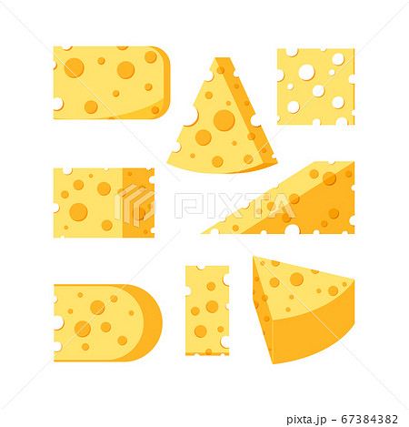 Cheese with hole various shapes slices vector set isolated on white background. Cheese with hole various shapes slices vector set isolated on white background. 67384382