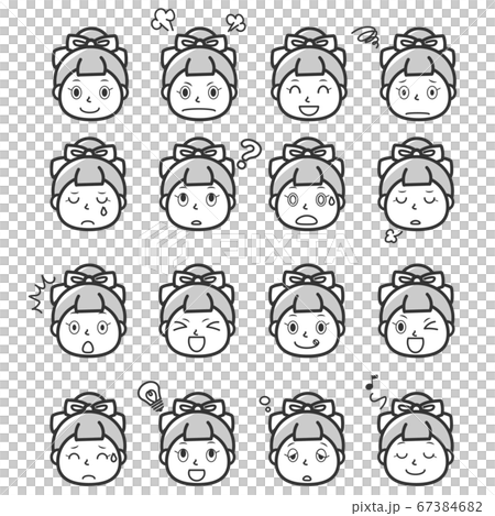 Facial expression set Female face monochrome Facial expression set Female face monochrome 67384682
