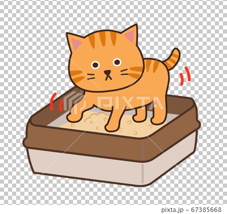 トイレの砂をかくチャトラ猫のイラスト素材