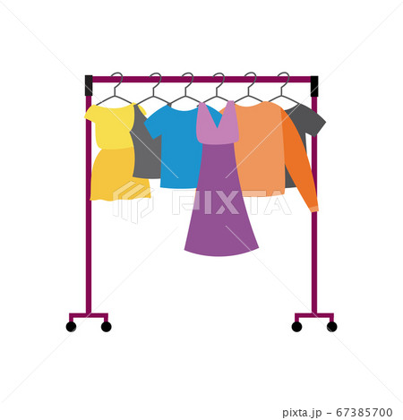 Showroom rack with women clothes flat cartoon vector illustration isolated. 67385700