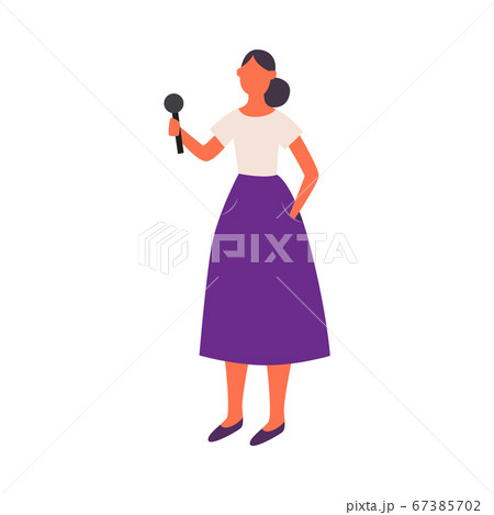 Woman journalist or reporter cartoon character flat vector illustration isolated. 67385702