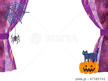 ベクター 紫色のカーテンのハロウィンイラストフレーム ベクター 紫色のカーテンのハロウィンイラストフレーム 67385742