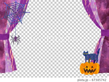 ベクター 紫色のカーテンのハロウィンイラストフレーム ベクター 紫色のカーテンのハロウィンイラストフレーム 67385742