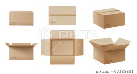 Realistic cardboard box mockup set from side, front and top view 67385831