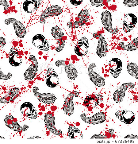 スカルとペイズリーのシームレスな柄, スカルとペイズリーのシームレスな柄, 67386498