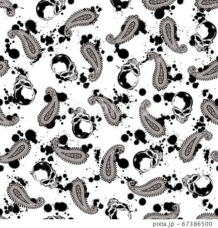 スカルとペイズリーのシームレスな柄, 67386500