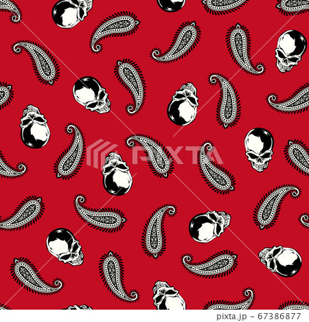 スカルとペイズリーのシームレスな柄, スカルとペイズリーのシームレスな柄, 67386877