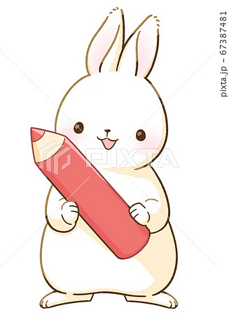 白いうさぎと鉛筆のイラスト素材