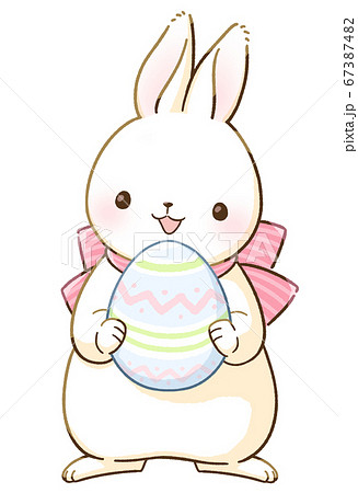 白いうさぎとイースターエッグのイラスト素材