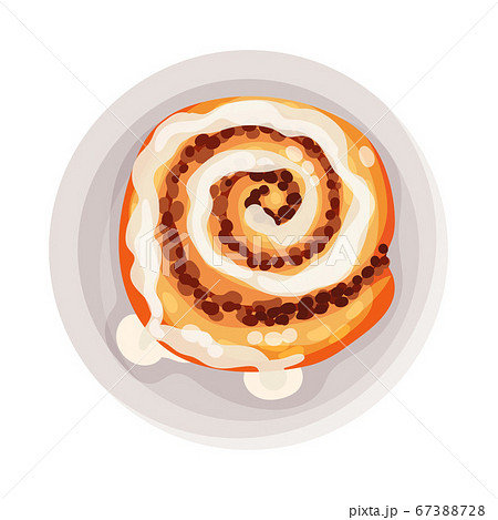 Cinnamon Bun as Dessert Served on Plate Vector Illustration 67388728