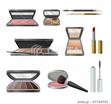 Decorative Cosmetics or Color Cosmetics with Eye Shadow and Facepowder Vector Set 67389585