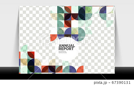 Horizontal A4 business flyer annual report template, circles and triangle style shapes modern geometric design for brochure layout, magazine or booklet Horizontal A4 business flyer annual report template, circles and triangle style shapes modern geometric design for brochure layout, magazine or booklet 67390131