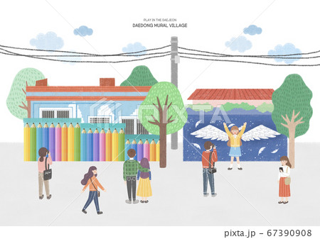 Famous landmarks of S. Korea. Time to travel, tourism illustration 006 67390908