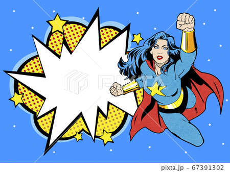 Concept of super woman or female power. Pop art retro style illustration 001 67391302
