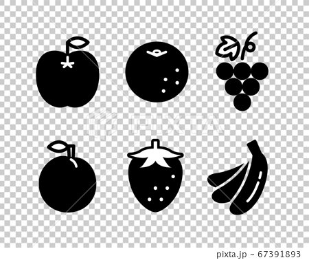 フルーツのシンプルなアイコンのセット 果物 フラット かわいいのイラスト素材
