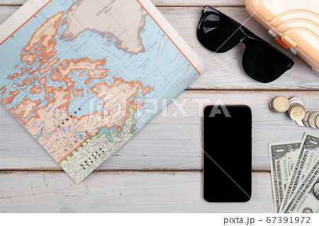Travel concept- traveler accessories on colorful background 159 Travel concept- traveler accessories on colorful background 159 67391972