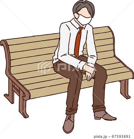 マスクをつけてベンチに座るビジネスパーソン 男性 のイラスト素材