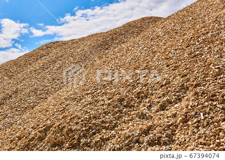 huge pile of wood chips against the sky huge pile of wood chips against the sky 67394074