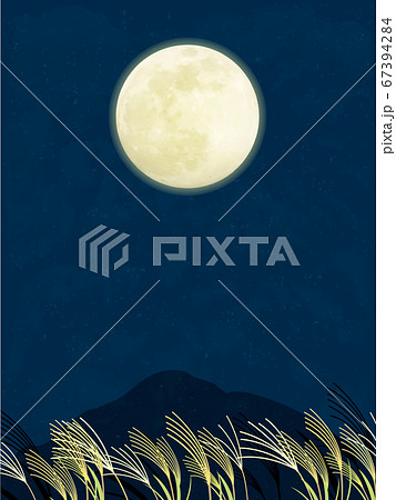 月見 満月とススキの風景イラストのイラスト素材