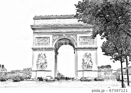 drawing style representing a glimpse of the Arc de Triomphe in Paris drawing style representing a glimpse of the Arc de Triomphe in Paris 67397121