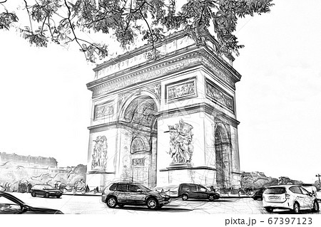 drawing style representing a glimpse of the Arc de Triomphe in Paris 67397123