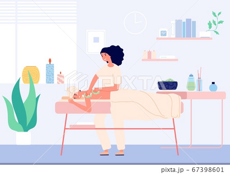 Woman in spa salon. Massage, relaxing time for beauty procedures. Young girl and beautician or masseur. Female lifestyle activities vector illustration 67398601