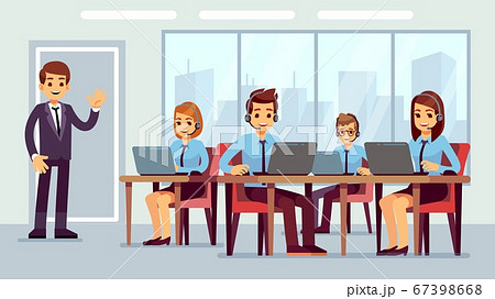 Call Center Office Cute Hotline Managers のイラスト素材 67398668 Pixta