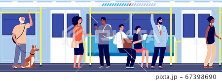 People in public transport. Subway train travel, crowd in urban metro. Overcrowded carriage, modern city transportation vector illustration People in public transport. Subway train travel, crowd in urban metro. Overcrowded carriage, modern city transportation vector illustration 67398690