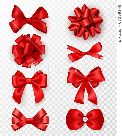 Decorative bows. Realistic red silk ribbons with bow festive decor satin  rose, luxury elements for holiday packaging and design, elegant gift tape  3d Stock Vector Image & Art - Alamy