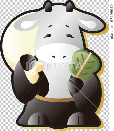 New Year's card 2021 ox year cattle seven lucky god Hotei illustration material New Year's card 2021 ox year cattle seven lucky god Hotei illustration material 67399650