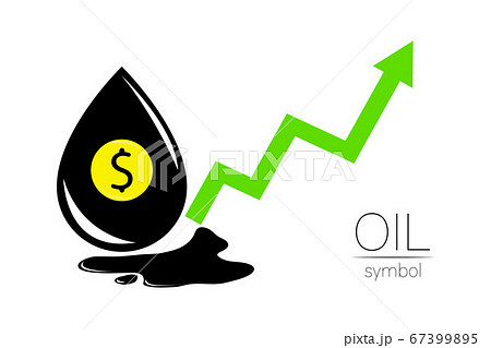 Vector sign of spot liquid oil. Statistics dollar up, global financial success. Black symbol petroleum isolated on white background. Industry of exploration 67399895