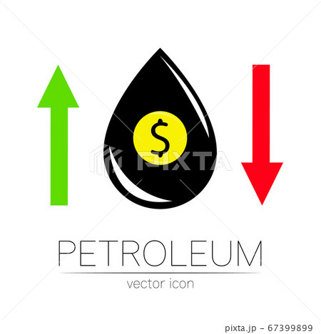 Vector sign of spot liquid oil. Statistics dollar up and down, global financial crisis. Black symbol petroleum isolated on white background. Industry of exploration Vector sign of spot liquid oil. Statistics dollar up and down, global financial crisis. Black symbol petroleum isolated on white background. Industry of exploration 67399899