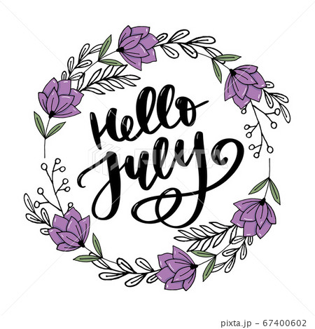 Hello july lettering print. Summer minimalistic 67400602