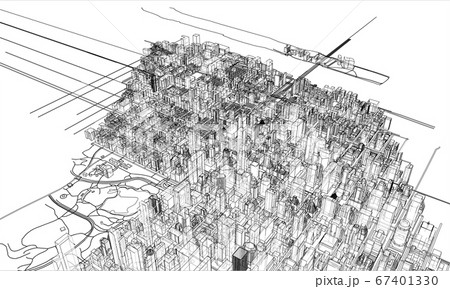 Outline city concept. Wire-frame style 67401330