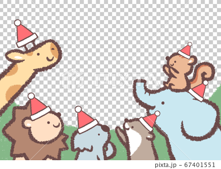 クリスマス見上げる動物たちの色フレーム 67401551