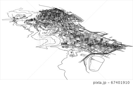Outline city concept. Wire-frame style 67401910