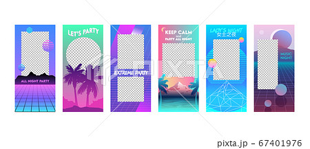 Summer Vacation Editable Templates Set Vaporwave 67401976