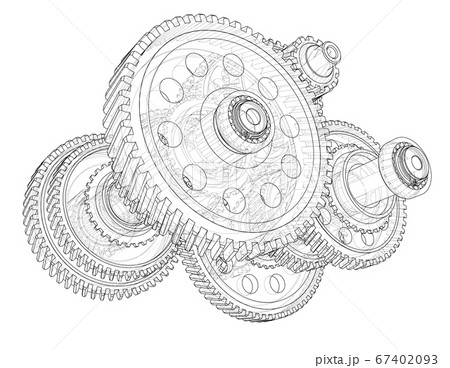 Outline gearbox concept. 3D illustration 67402093